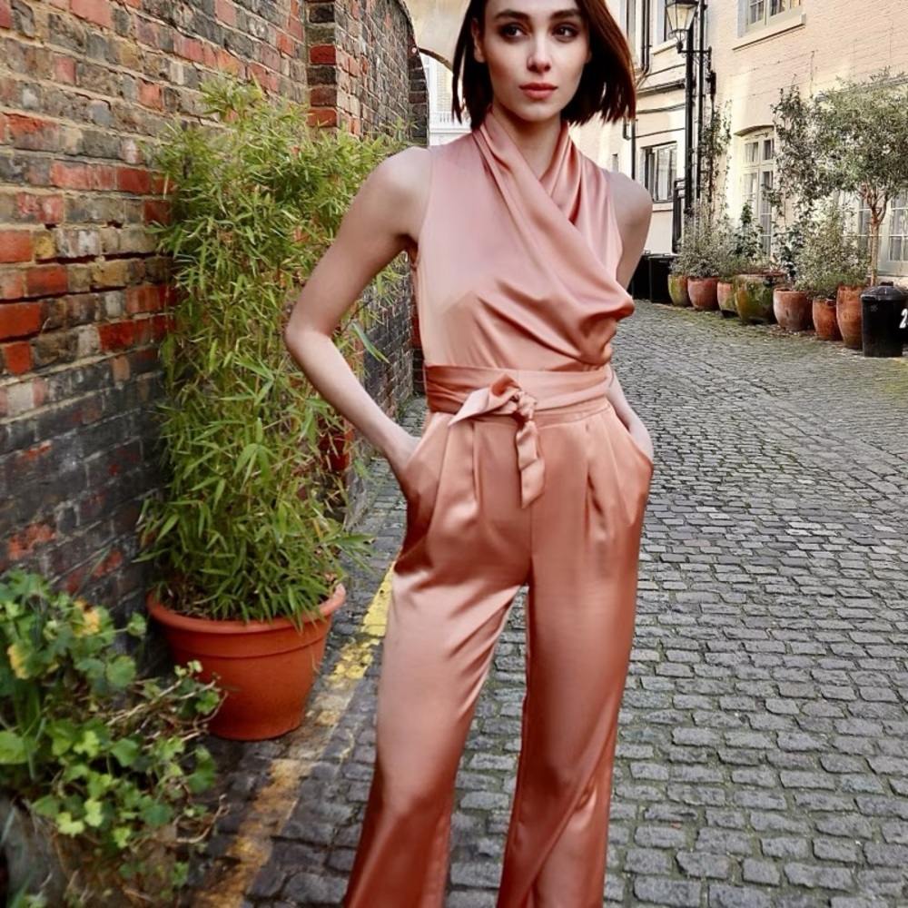 Lola Tara Sydney Cowl Neck Wide Leg Jumpsuit Blush Size 6